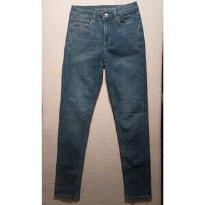 American Eagle Woman's Jeans Size 4 Blue Medium Wash Distressed Stretch Regular